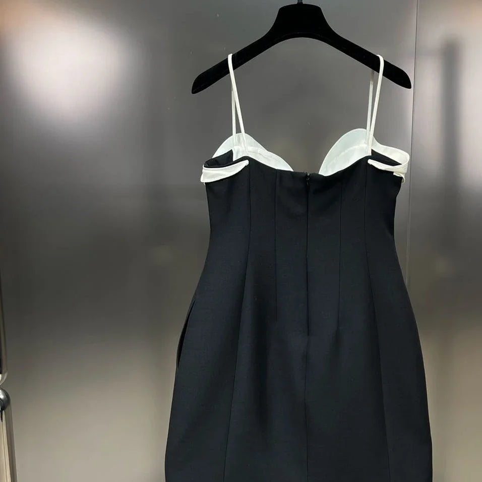 PREPOMP Spring New Arrival Sleeveless Petals Appliques Design Contrast Color Slim Waist Short Dress Women GM986