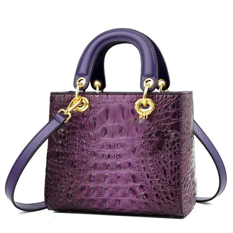 Luxury Brand Designer Leather Shoulder Bag for Women Hand Bags Crocodile Purses Ladies Messenger Handbag Totes PURPLE
