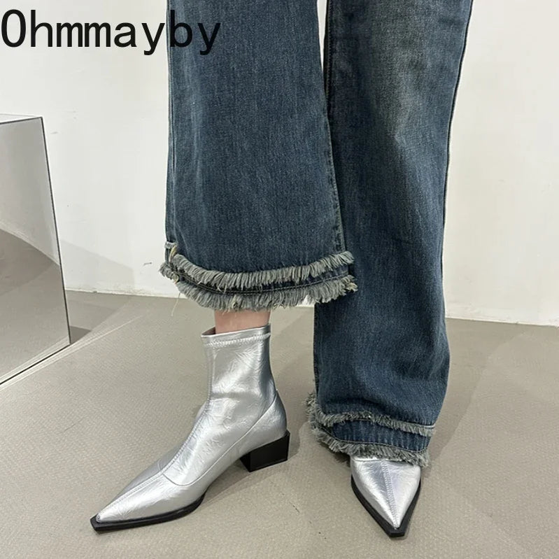 Autumn Women Ankle Boots Shoes Fashion Pointed Toe Ladies Short Boot Square Low Heel Casual Winter Women's Footwear