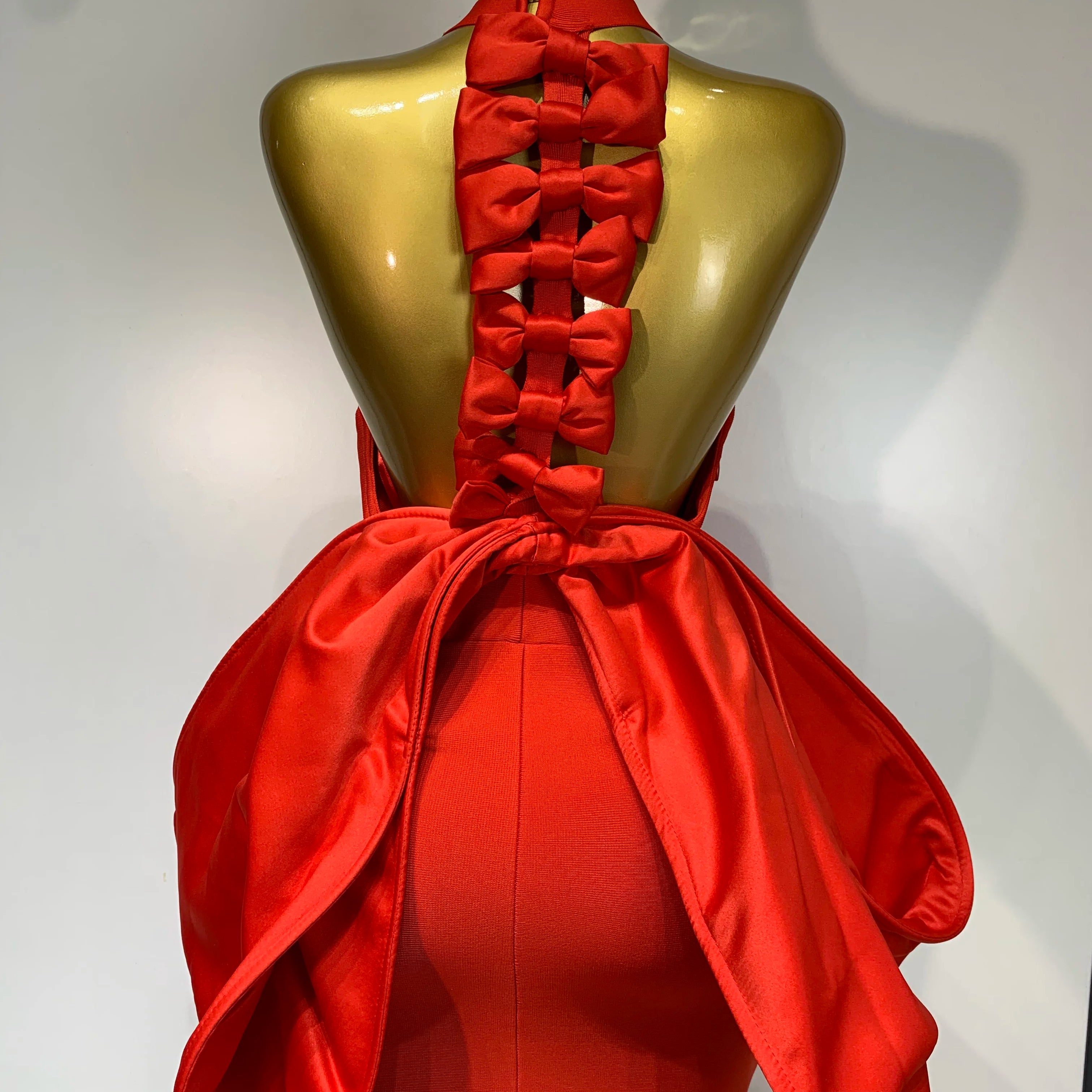 Women Sexy Backless Bow Sleeveless Bodycon Bandage Maxi Dress Red Celebrity Evening Party Cocktail Luxury Birthday Party Dresses