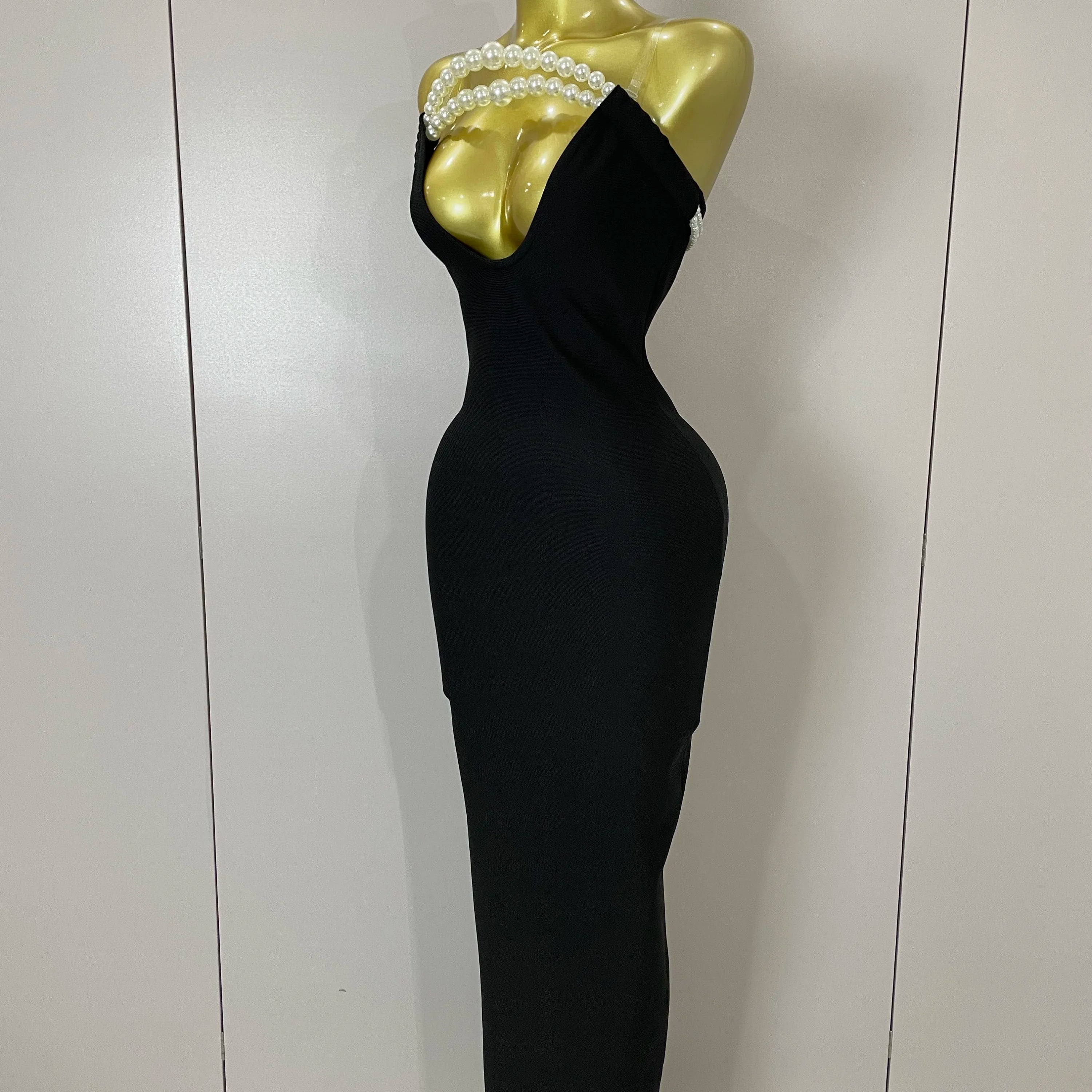Sexy Backless Strapless Black Beading Long Bandage Bodycon Dress 2025 Women Celebrity Elegant Evening Luxury Birthday Dresses