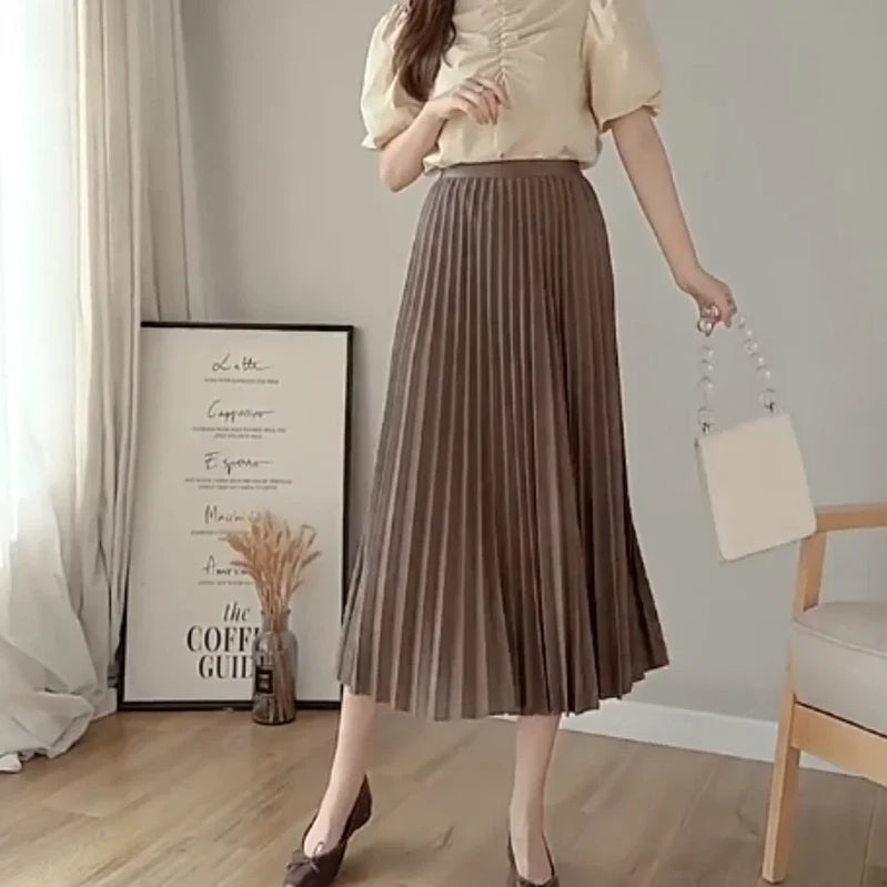 New Versatile Large Swing Skirt Slimming A-line Skirt New High-waisted Pleated Skirt for Women Spring and Autumn Mid-length
