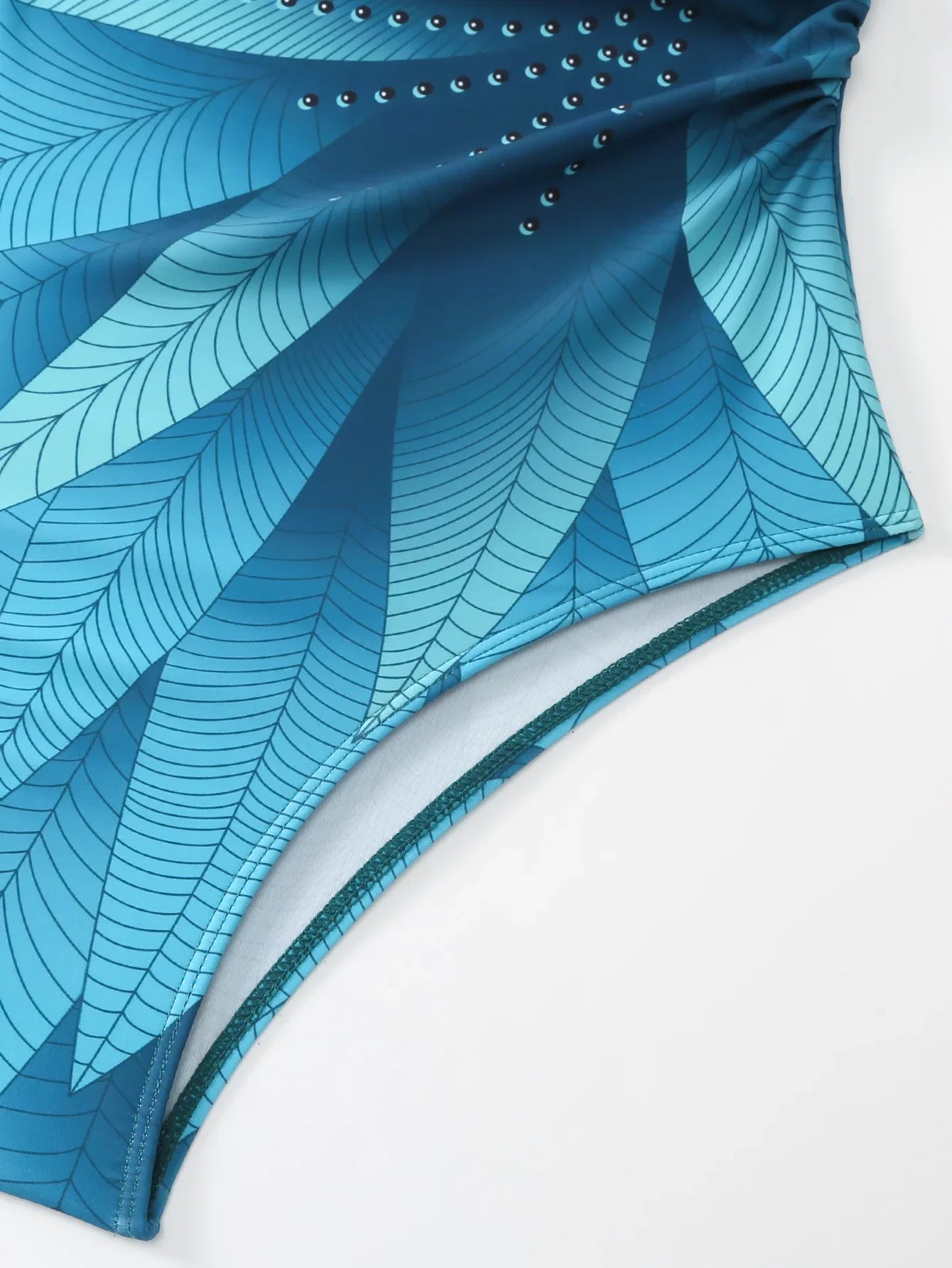 Elegant Blue Leaf Printed One Piece Swimsuit Woman Fashion High Waisted Hanging Neck Swimwear French Covered Belly Bikini