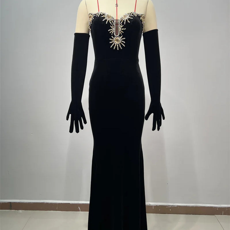 Luxury Diamonds Sexy V-Neck Strapless Package Hips Bandage Dress  Fashion Woman Evening dress Celebrity Cocktail Party Outfit