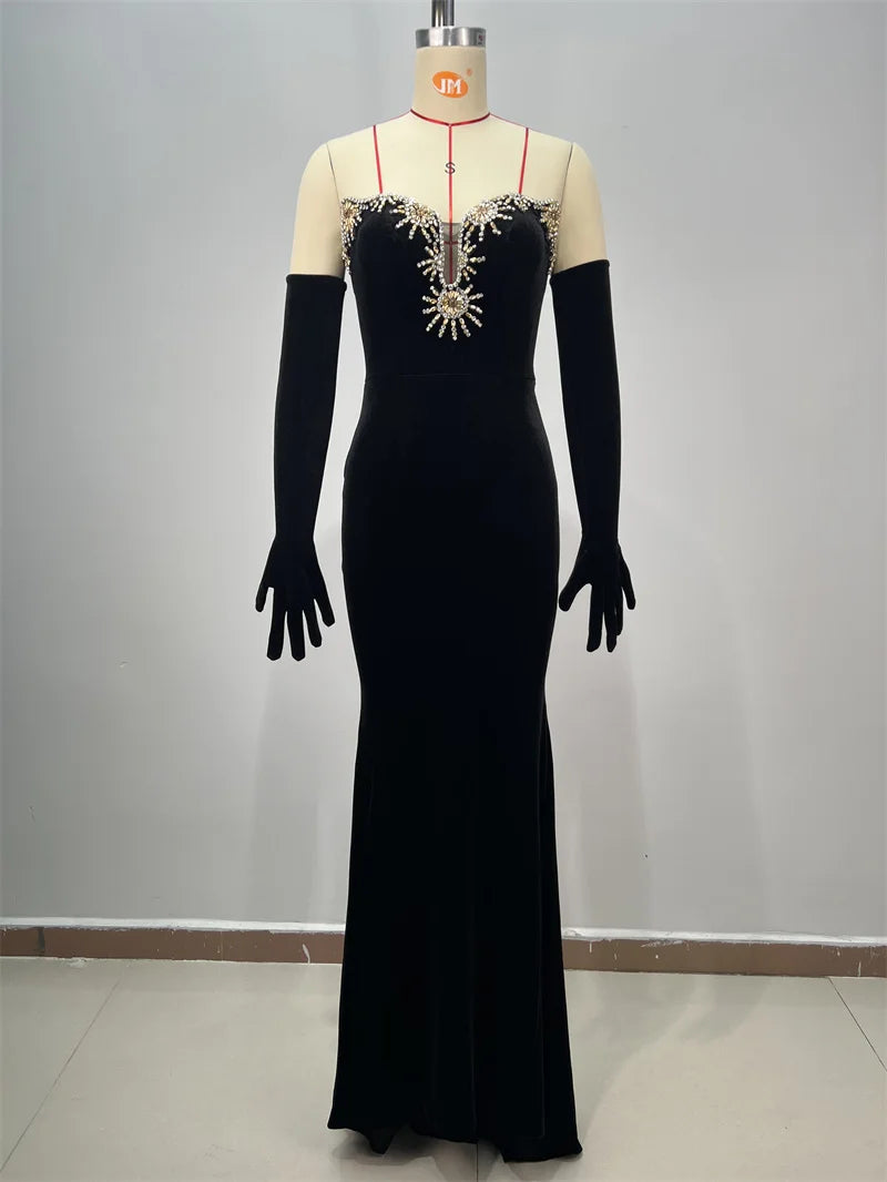 Luxury Diamonds Sexy V-Neck Strapless Package Hips Bandage Dress  Fashion Woman Evening dress Celebrity Cocktail Party Outfit