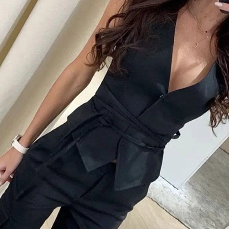 Sexy V-neck Vest Women High Street Sleeveless Lace Up Slim Female Tank Spring Summer Elegant Solid Office Lady Outwear