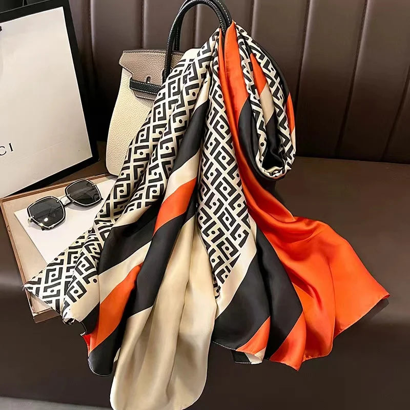 180*90cm Luxury Brand Spring Summer Autumn Women Clothing New Fashion Color matching printed silk scarf lady popular turba 2 180cmx90cm
