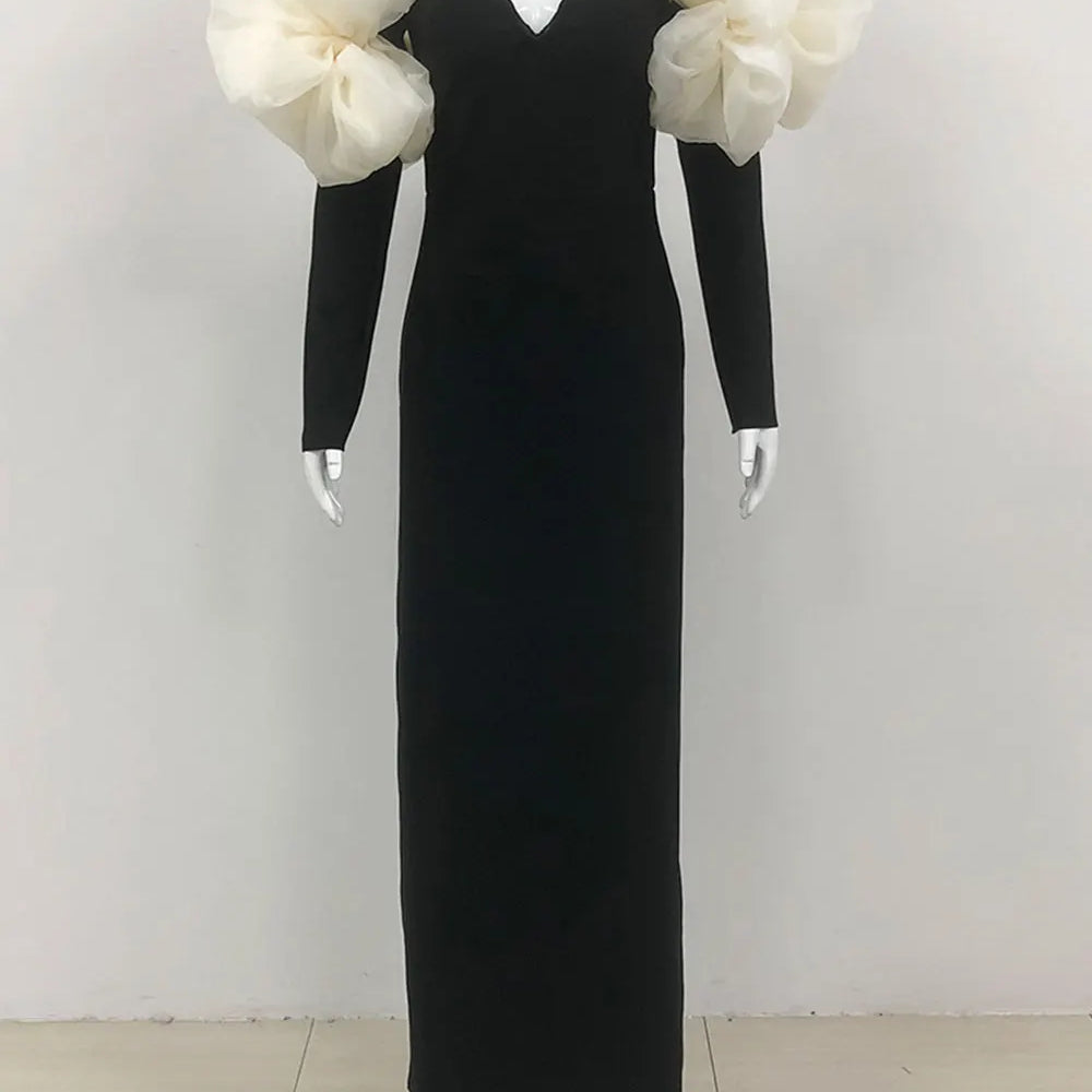 2024 Sexy Women Long Bandage Dress Fashionable Off Shoulder Chiffon Patchwork Long Sleeved Bodycon Backless Dress Party Vestidos