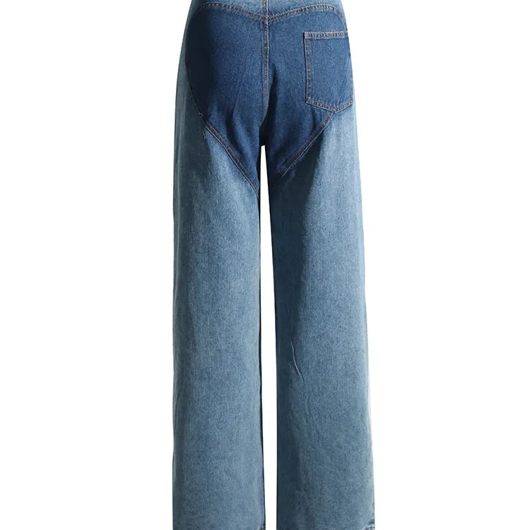 Spring Hollow Out Jeans For Women High Waist Patchwork Zipper Casual Wide Leg Pants Female Fashion Clothing New