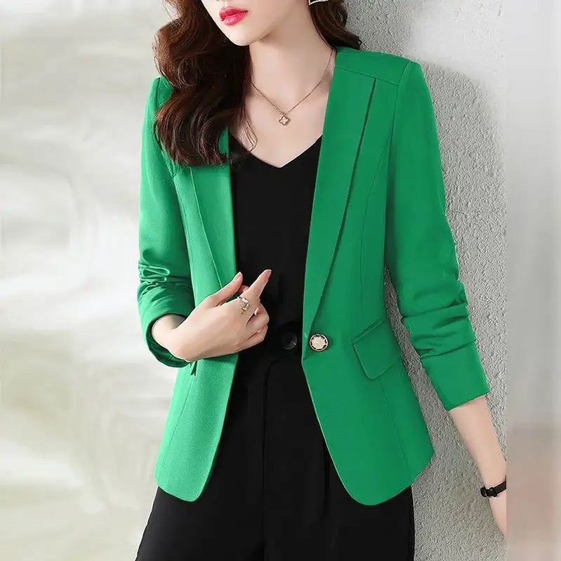 Women Fashion Solid Blazer Outwear Autumn Long Sleeve Shirt Casual OL Work Blouse Female Buttons Tops Elegant Lady Suits green