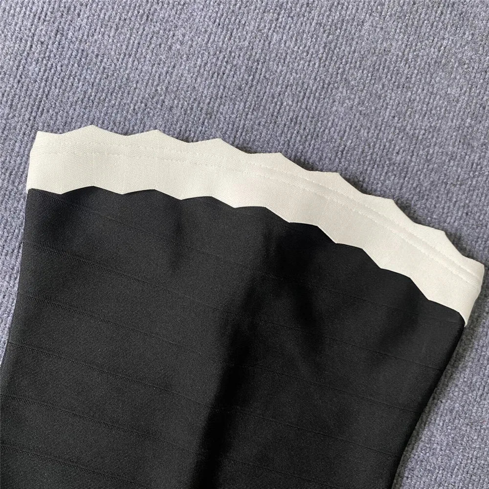 Black Color Women Sleeveless Sexy Strapless Bodycon Mermaid Bandage Mid-calf Dress Nightclub Party Birthday Cocktail Dress