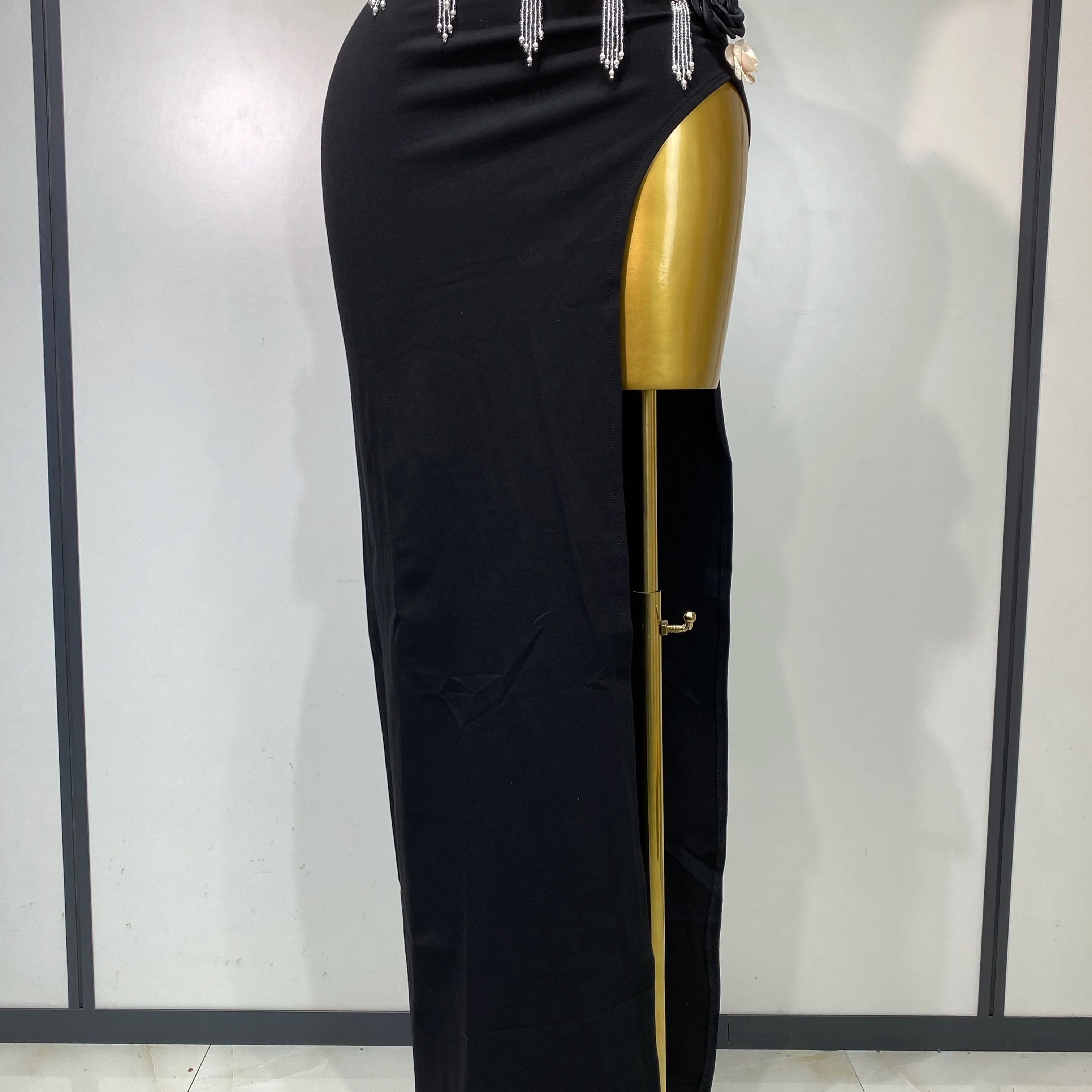 High Quality Women Sexy Flower Strapless Top High Slit Long Skirt Elegant Evening Party Two Piece Set Luxury Birthday Club Gown