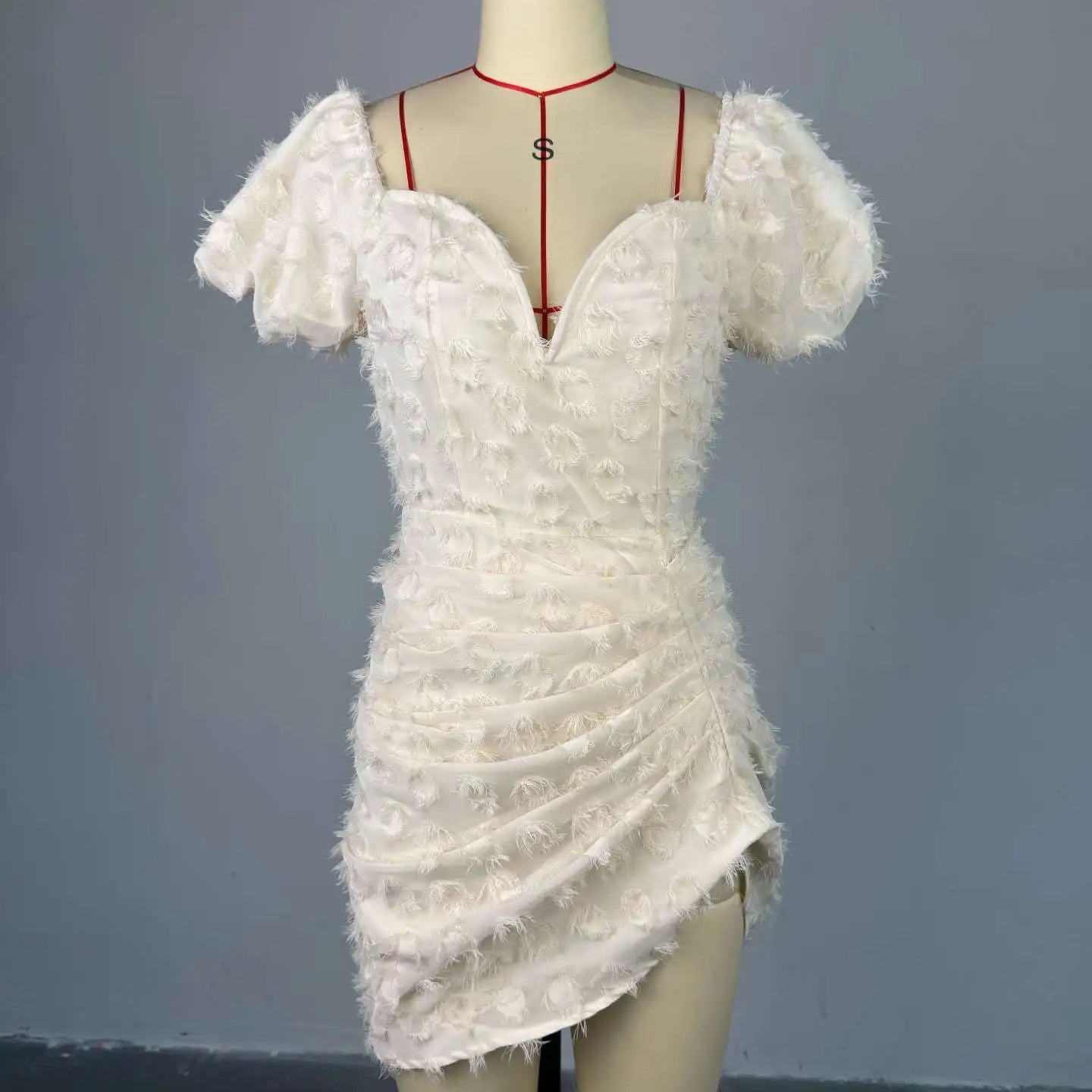 CM.YAYA Summer Women Lantern Short Sleeve Side Split Ruched Midi Mini Dress 2025 Fashion Sexy Night Club Party Dresses Vestidos