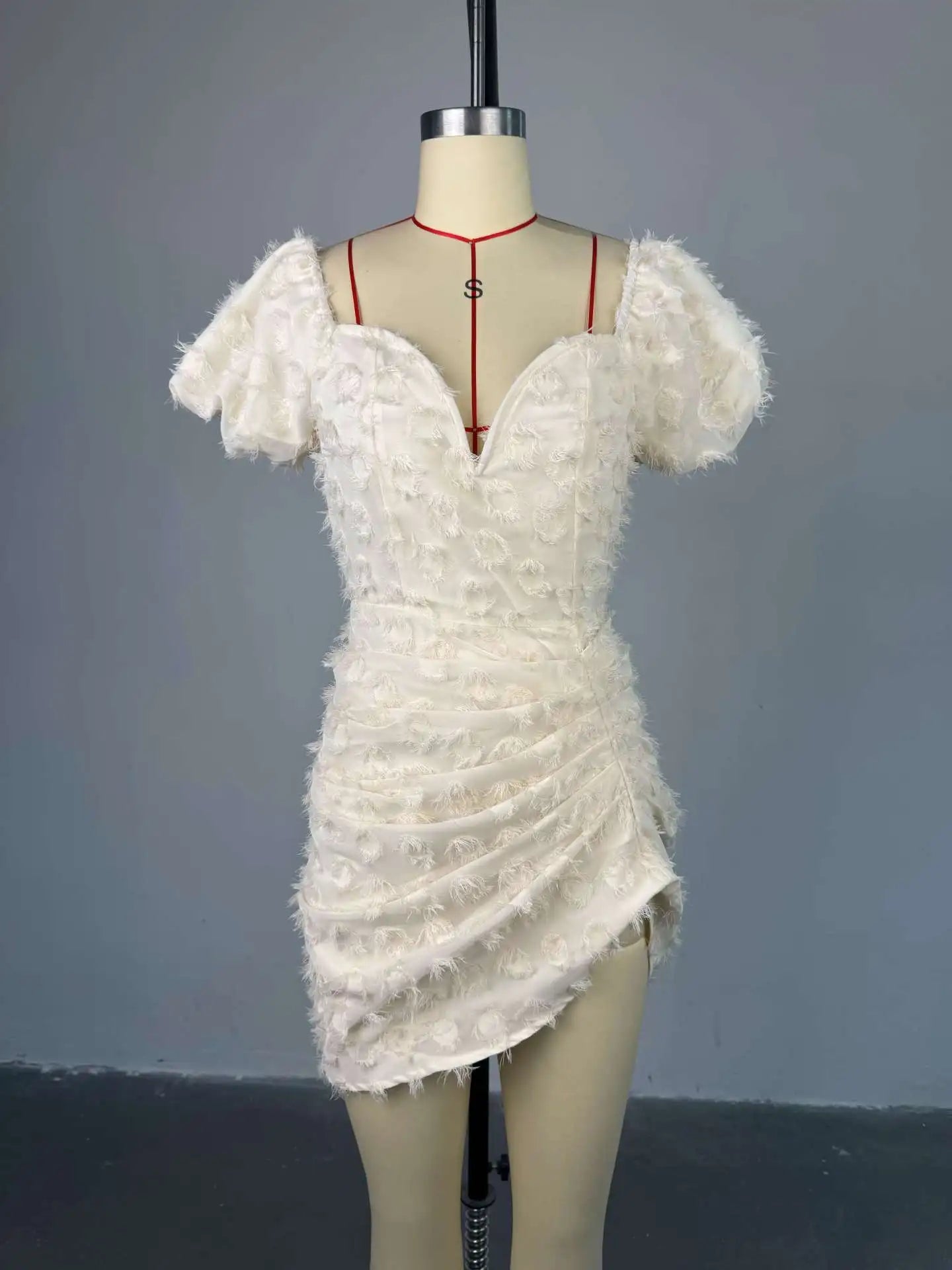 CM.YAYA Summer Women Lantern Short Sleeve Side Split Ruched Midi Mini Dress 2025 Fashion Sexy Night Club Party Dresses Vestidos