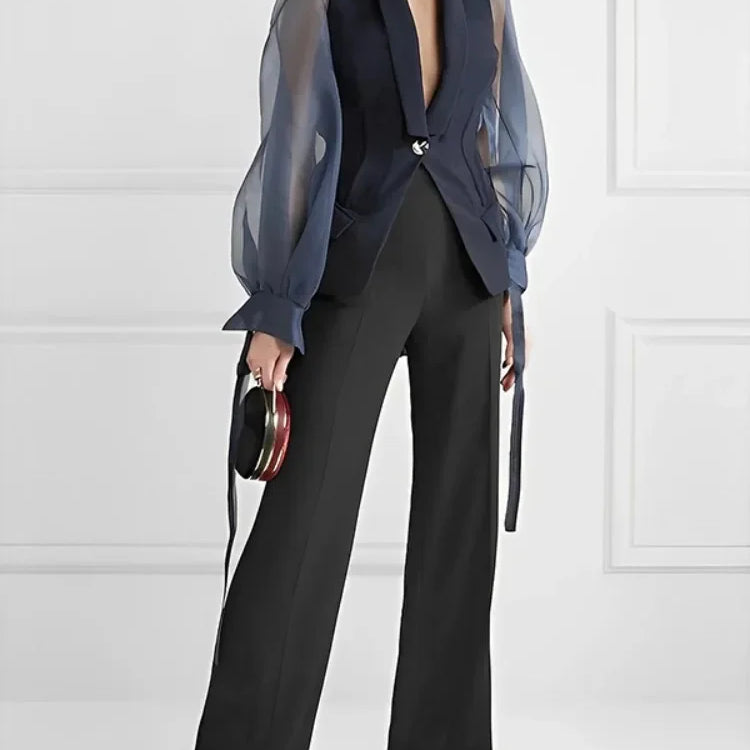 Bonboho Blazer Suits Top for Women Lapel V-neck Puff Sleeve Buttoned Shirt & Blouse for Urban Female Spring and Summer Tops