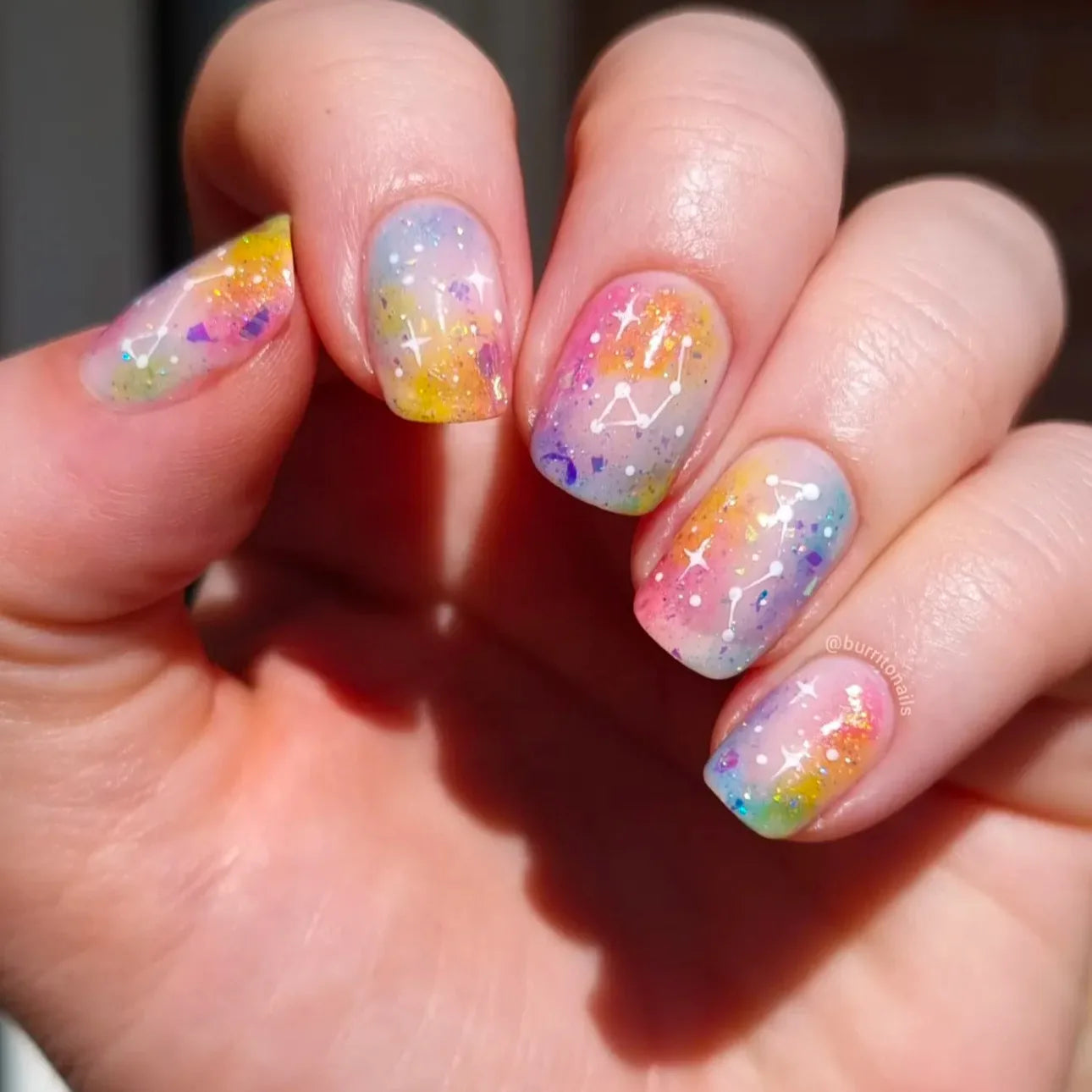 Shiny Blue Fake Nails 24Pcs Short Square Press On Nails Sparkly Gold Star Designs Reusable Acrylic False Nails Tips for Woman