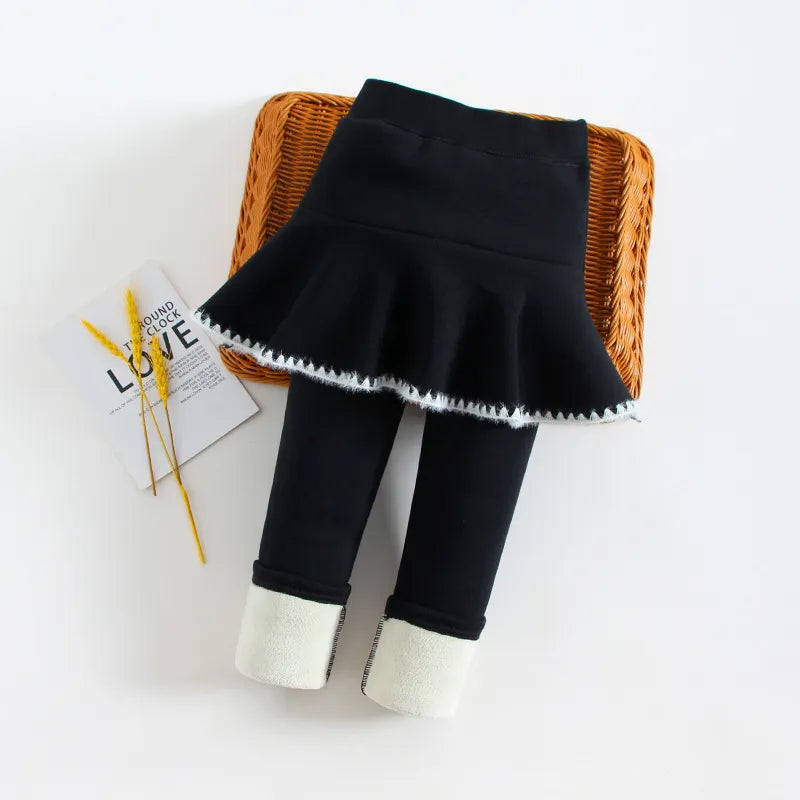 Girls Winter Leggings Pants Kids Pants Fleece Legging for Girls Thick Warm False Two Pieces Culotte Children Skirtpants Trousers black 3