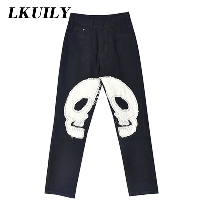 Skull Vintage Printed Jeans Women High Waist Y2K Streetwear 90S Baggy Jeans Pants Denim Trousers Harajuku Cargo Straight Jean