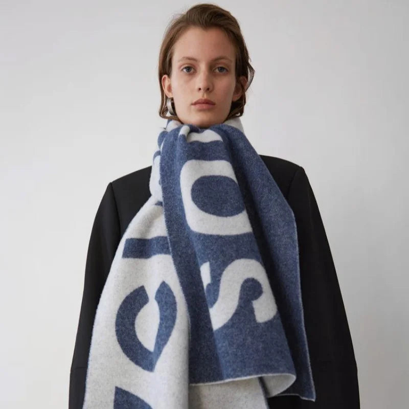 Winter Thickened Letter Shawl for Women Thermal Warm Resistant Wool Scarf Outdoor Fashion Versatile Windproof Women Accessories