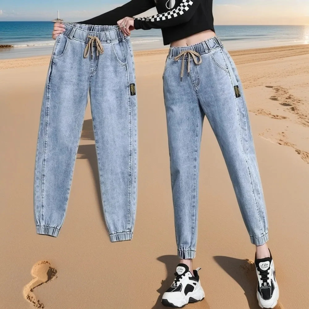 New Harem Pants Vintage High Waist Women's Jeans Ankle Length Mom Jeans Cowboy Denim Pants Jeans Women's y2k Streetwear Light Blue