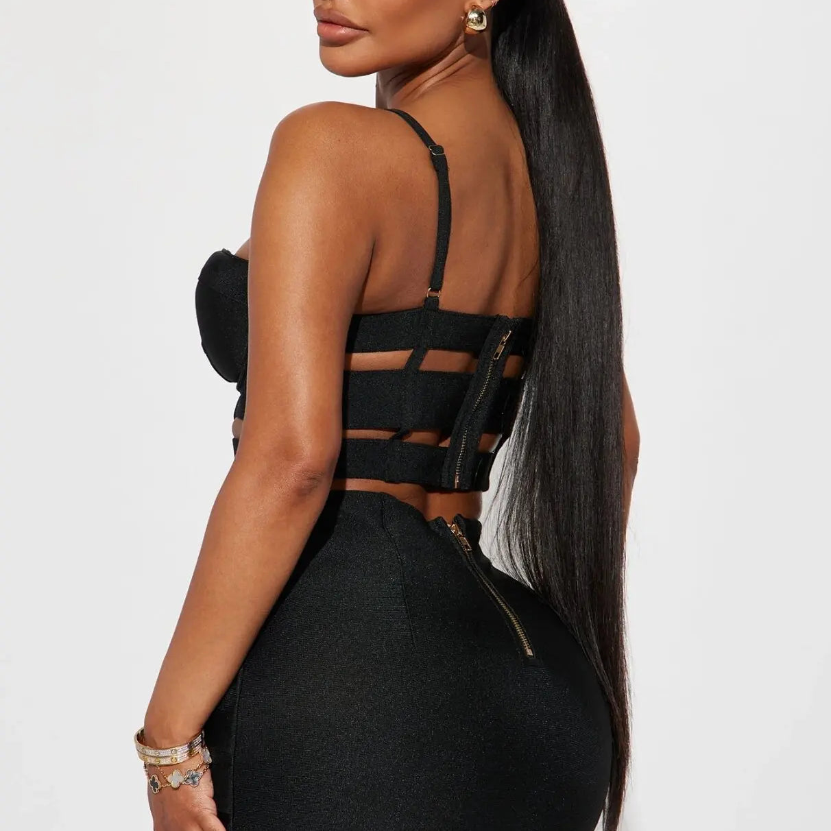 2023 New Summer Black White Women Sexy Bandage Tops Belt Pencil Skirts Set Nightclub Party Celebrate Women's Set Wholesale