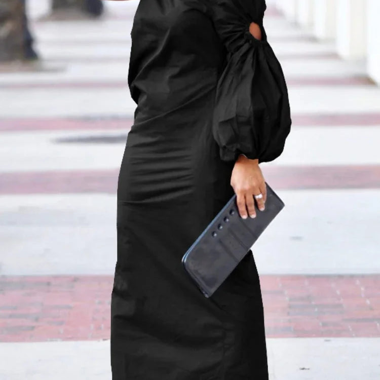 CM.YAYA Women Cutout One Long Sleeve Ruched Side Split Maxi Bodycon Midi Dress 2023 Winter Vintage Sexy Party Dresses Vestidos