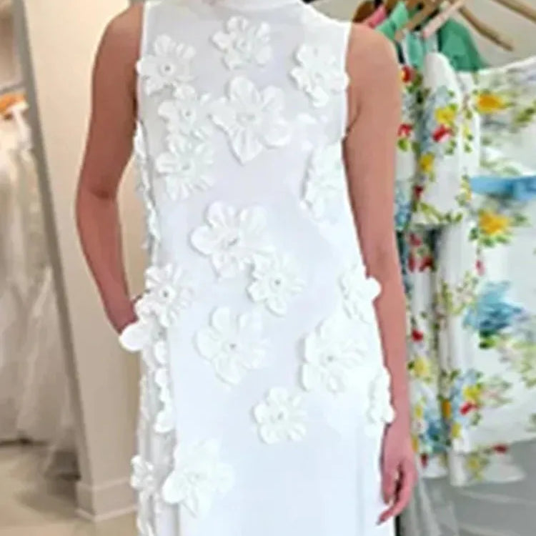 TWOTWINSTYLE Patchwork Lace Up A Line Dress For Women Stand Collar Sleeveless High Waist Spliced Appliques Slim Dresses Female