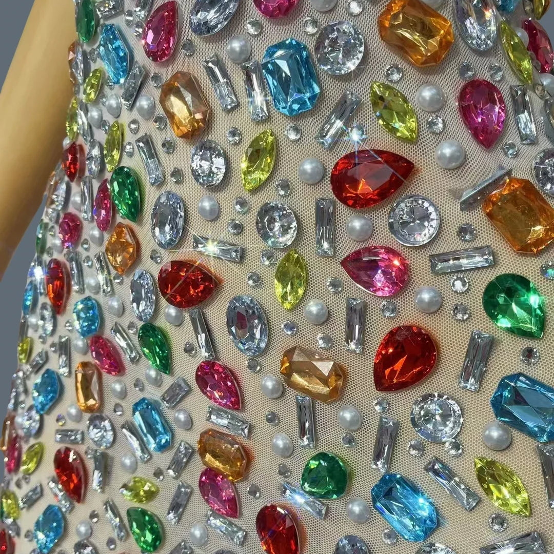 2025Multicolour Sparkly Rhinestone Sexy Strap Dress Women Nightclub Prom Skinny Dress Birthday Celebrate Prom Mini Dress Caixing