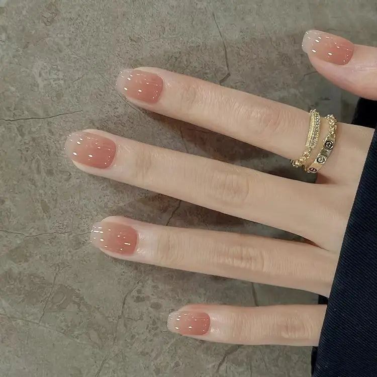 10Pcs Nude Color Gradient Handmade Nail Tips Short Square Sweet Fashion Press on Nails Reusable Simple Wearable False Nails Set