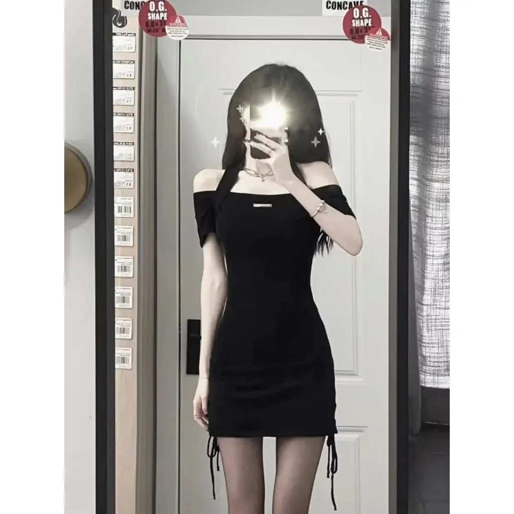 Black Dress Summer Hanging Neck Strap Dress Sexy Slim Mini Dress Solid Color Dresses Fashion Hip wrap skirt girl dress