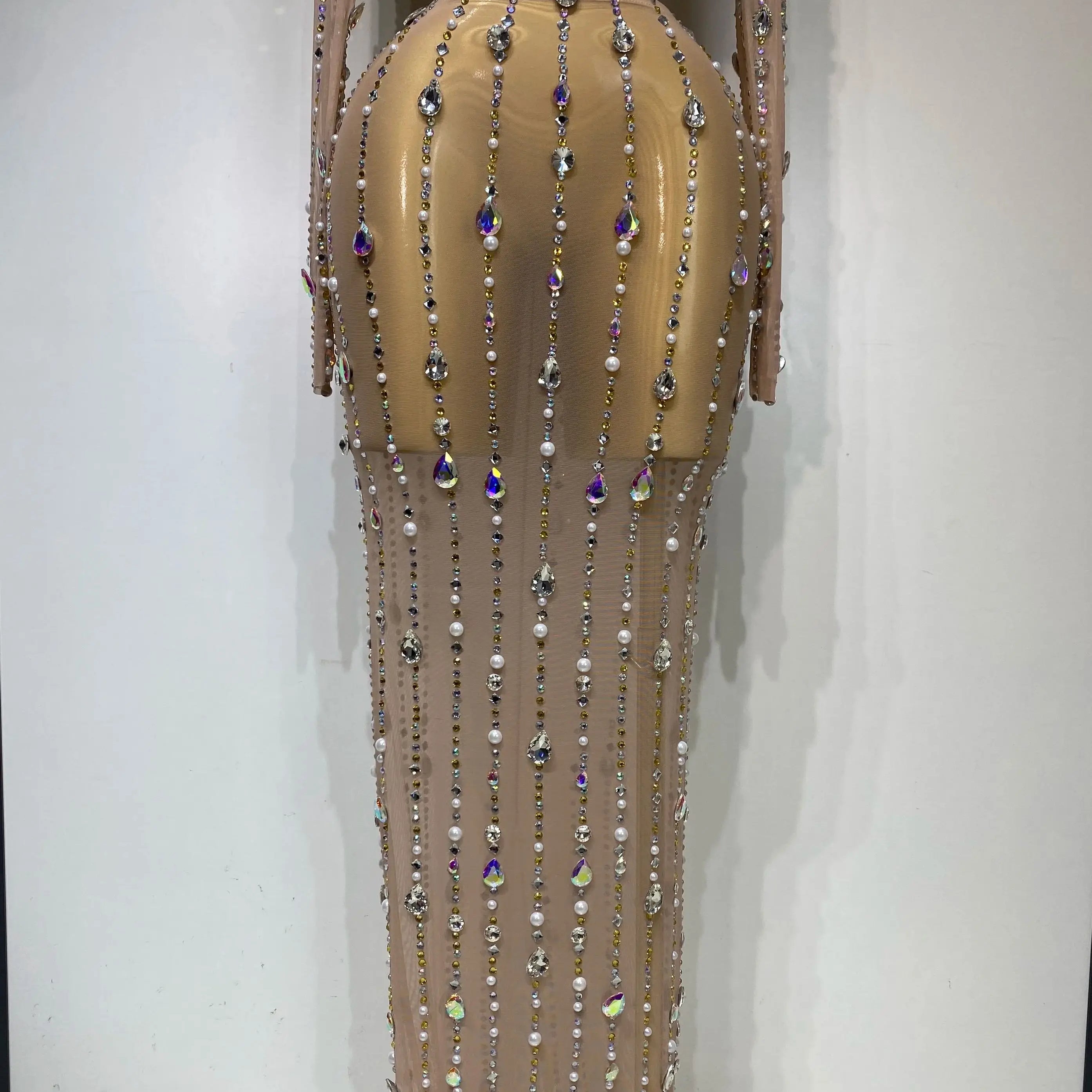 Women Sparkly Rhinestones Top Long Skirt Two Pieces Set Singer Dancer Nightclub Stage Performance Costume Luxury Birthday Dress