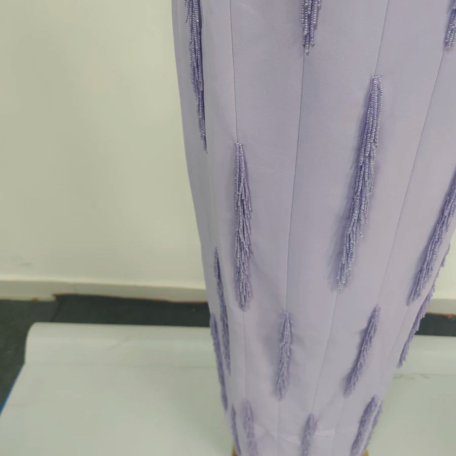 TWOTWINSTYLE Purple Slimming Spliced Bead Elegant Dresses for Women Strapless Sleeveless Temperament Dress Female Clothing New