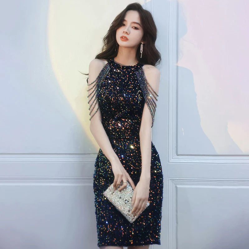 Short Sexy Sequin Robe Cocktail Dress Elegant Women Party Midi Mermaid Dress Vestido Formal Dresses Multi Color