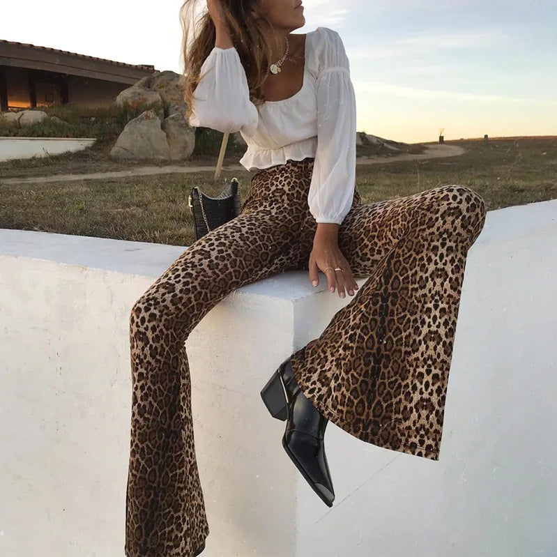 Lygens High Waist Leopard Tiger Print Flare Leggings Women Design Sexy Trousers Club Flare Legs Pants Casual Women Clothing leopard