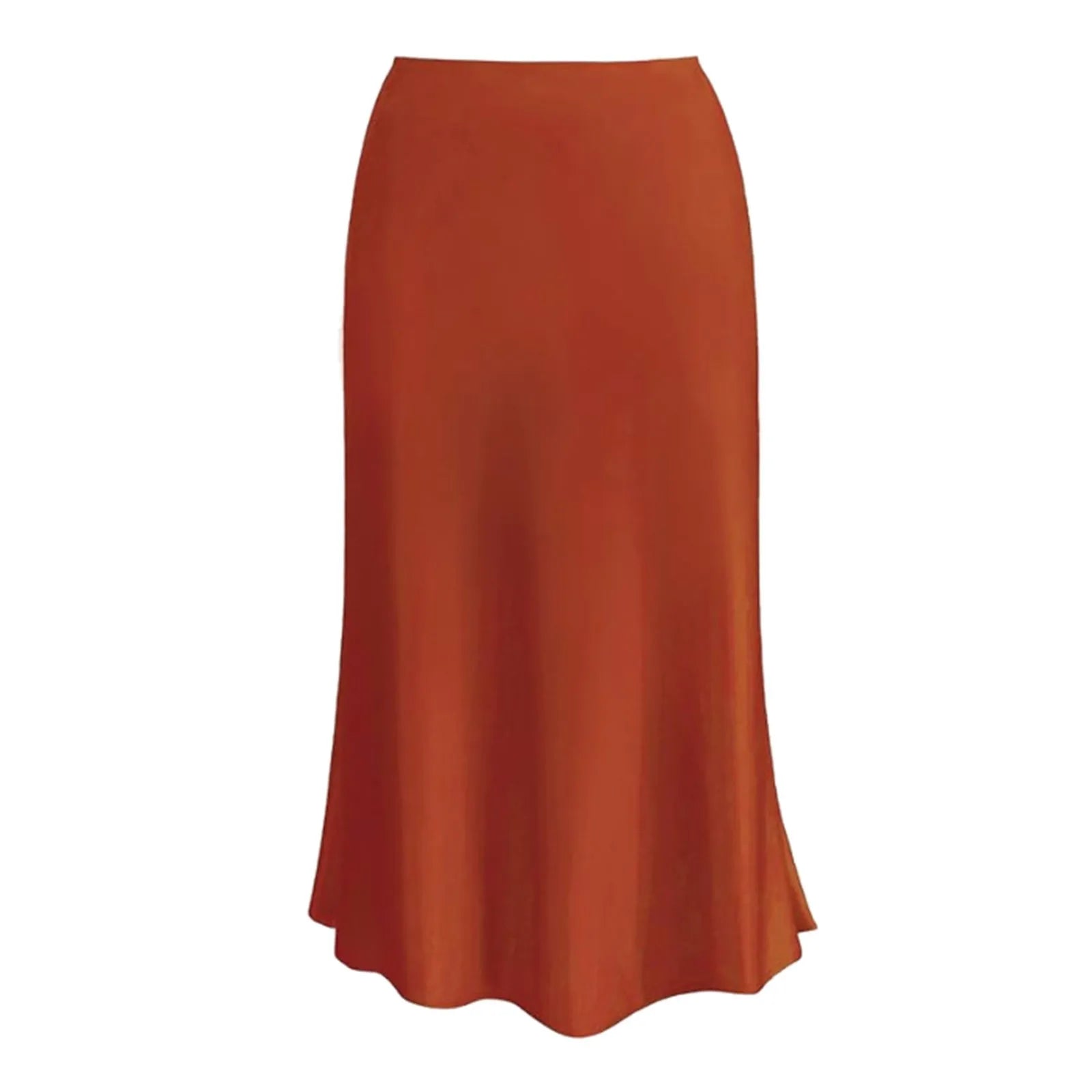 A-Line Pleated Long Skirts Summer Women Korean Skirt Streetwear Elastic Waist Solid Elegant Satin Dress платье For Ladies Orange