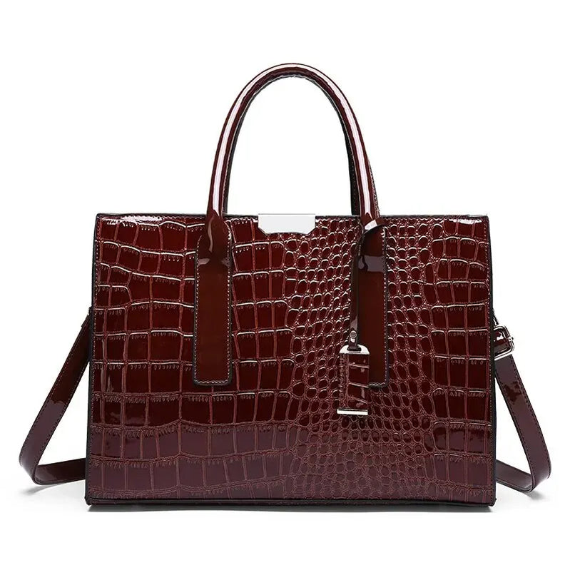 Crocodile Print Women Handbags Purse Tote Bags Adjustable Strap Top Handle Bag Large Capacity Crossbody Bags Work Travel Gift (Medium (longest side 30-50cm)) Deep Brown