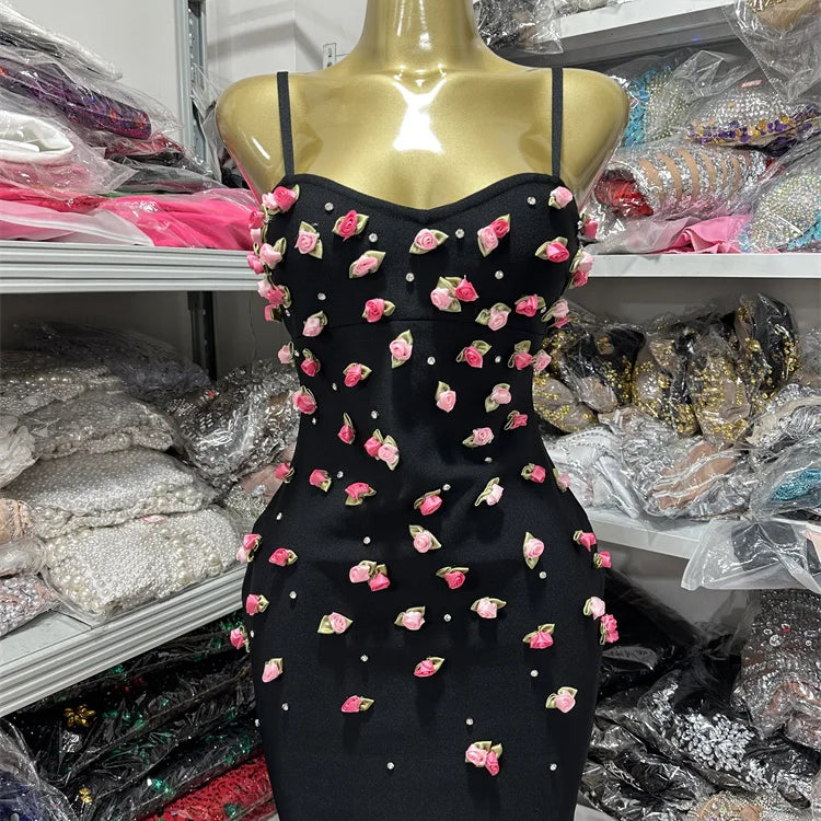 Women Sleeveless Sexy Strap Flowers Bodycon Bandage Mini Dress Celebrate Girls' Vacation Birthday Outfit