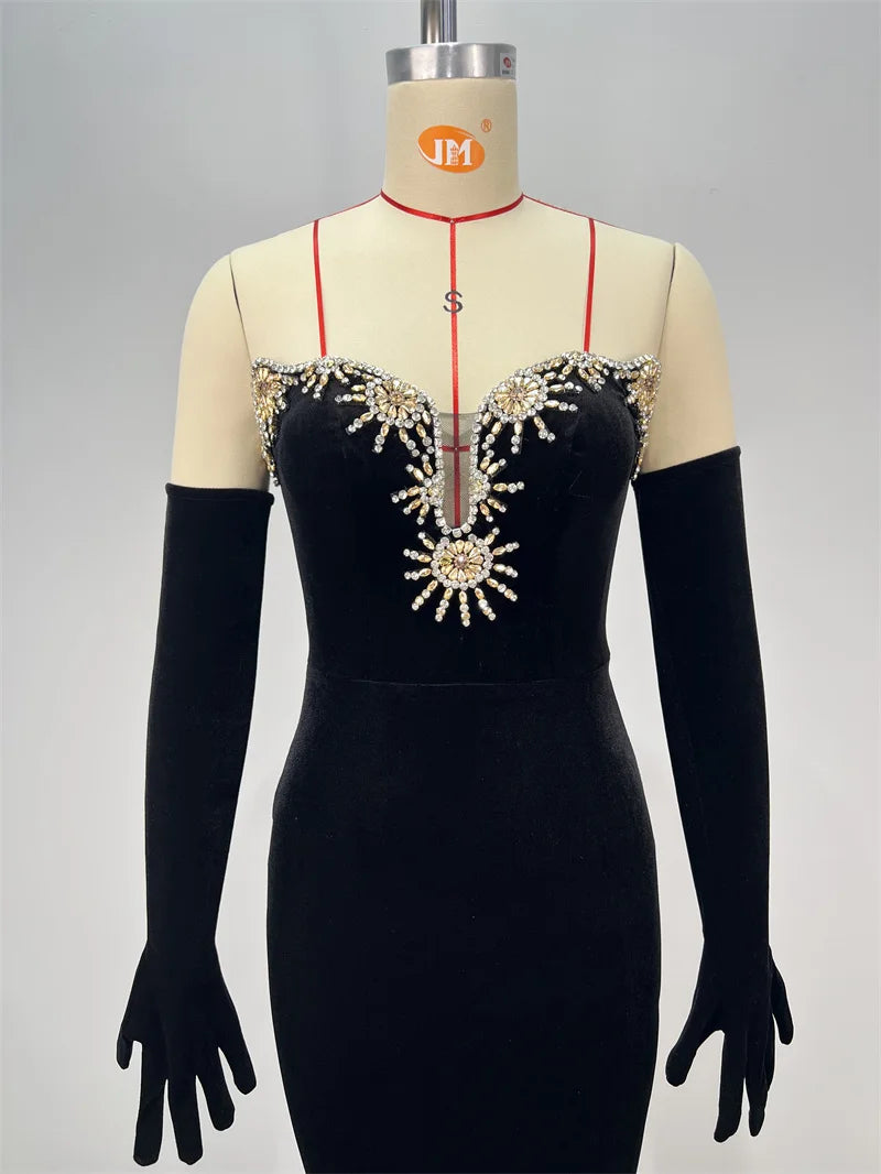 Luxury Diamonds Sexy V-Neck Strapless Package Hips Bandage Dress  Fashion Woman Evening dress Celebrity Cocktail Party Outfit