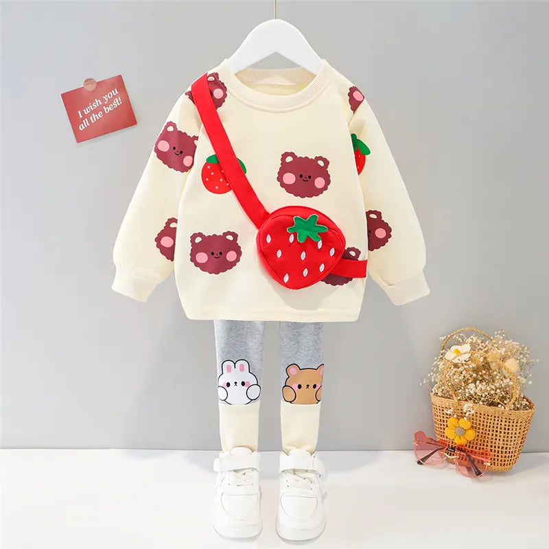 Girls Clothes Spring Autumn Baby Kids Clothing Sets Hooded Casual T Shirt Pants Toddler Infant Tracksuit Children Outfits AAMC14-Beige