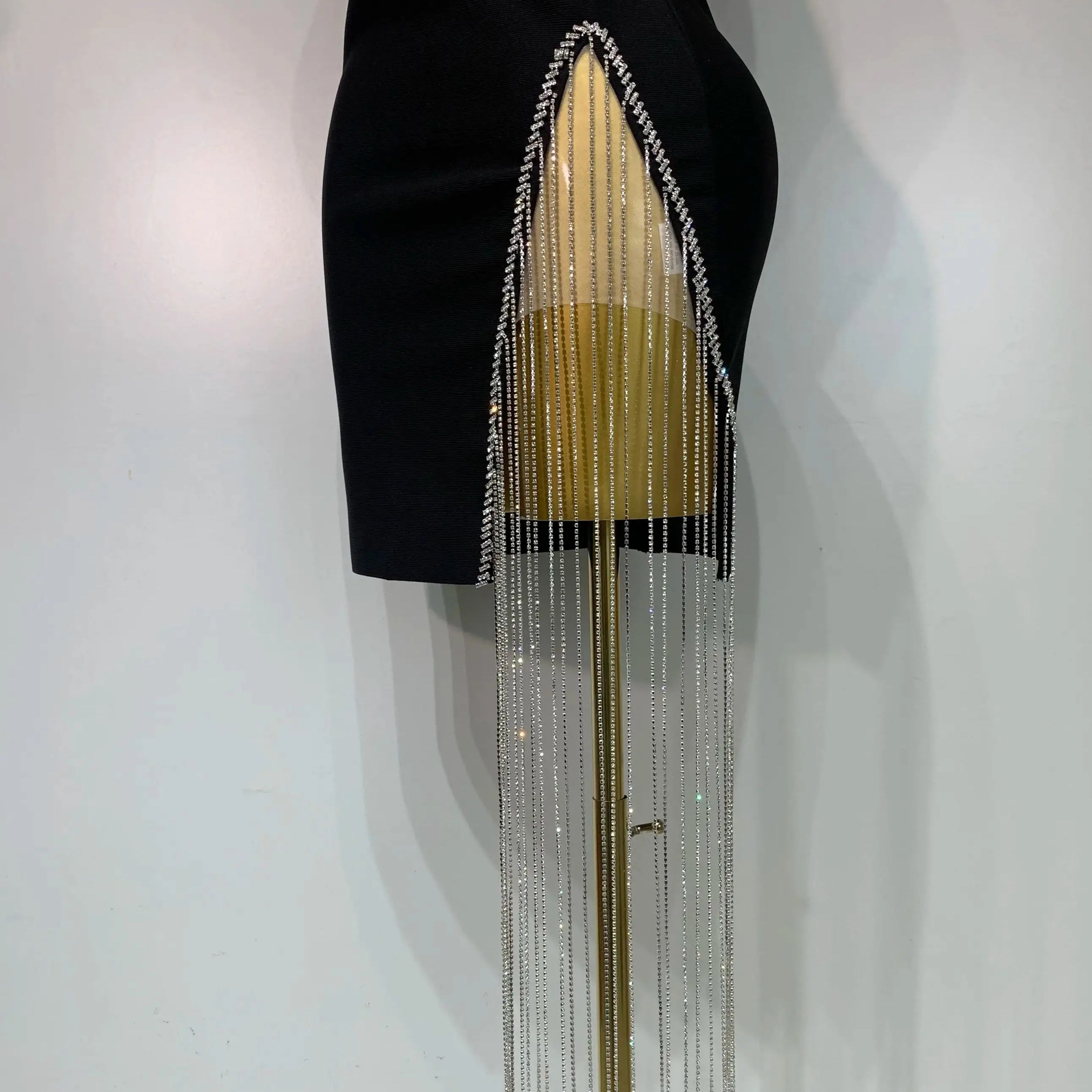 Women Celebrity Sexy Strapless Backless Black Diamond Tassels Mini Bodycon Bandage Dress 2025 Elegant Evening Club Party Dresses