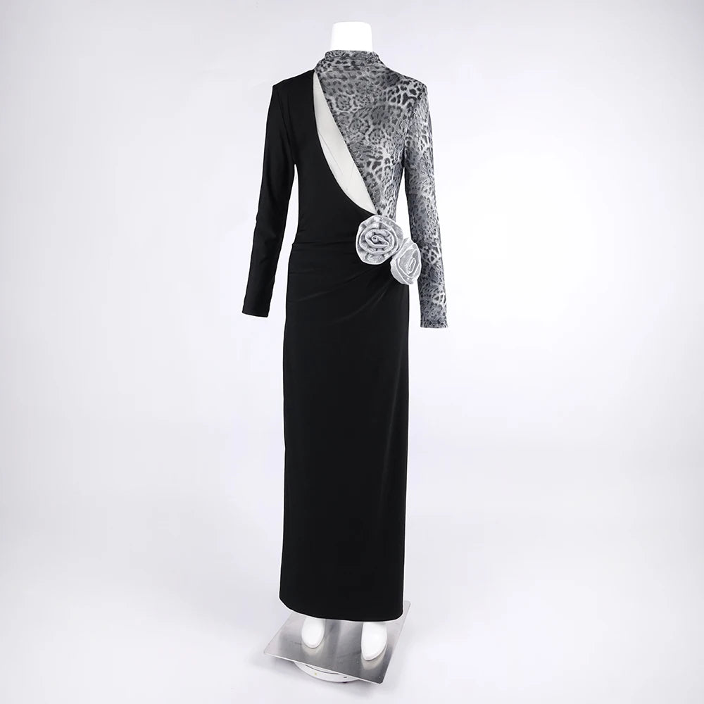 Women Fashion Long Sleeve Keyholes Florals Bodycon Long Maxi Dress Cotton Celebrate Evening Party Red Carpet Outfit