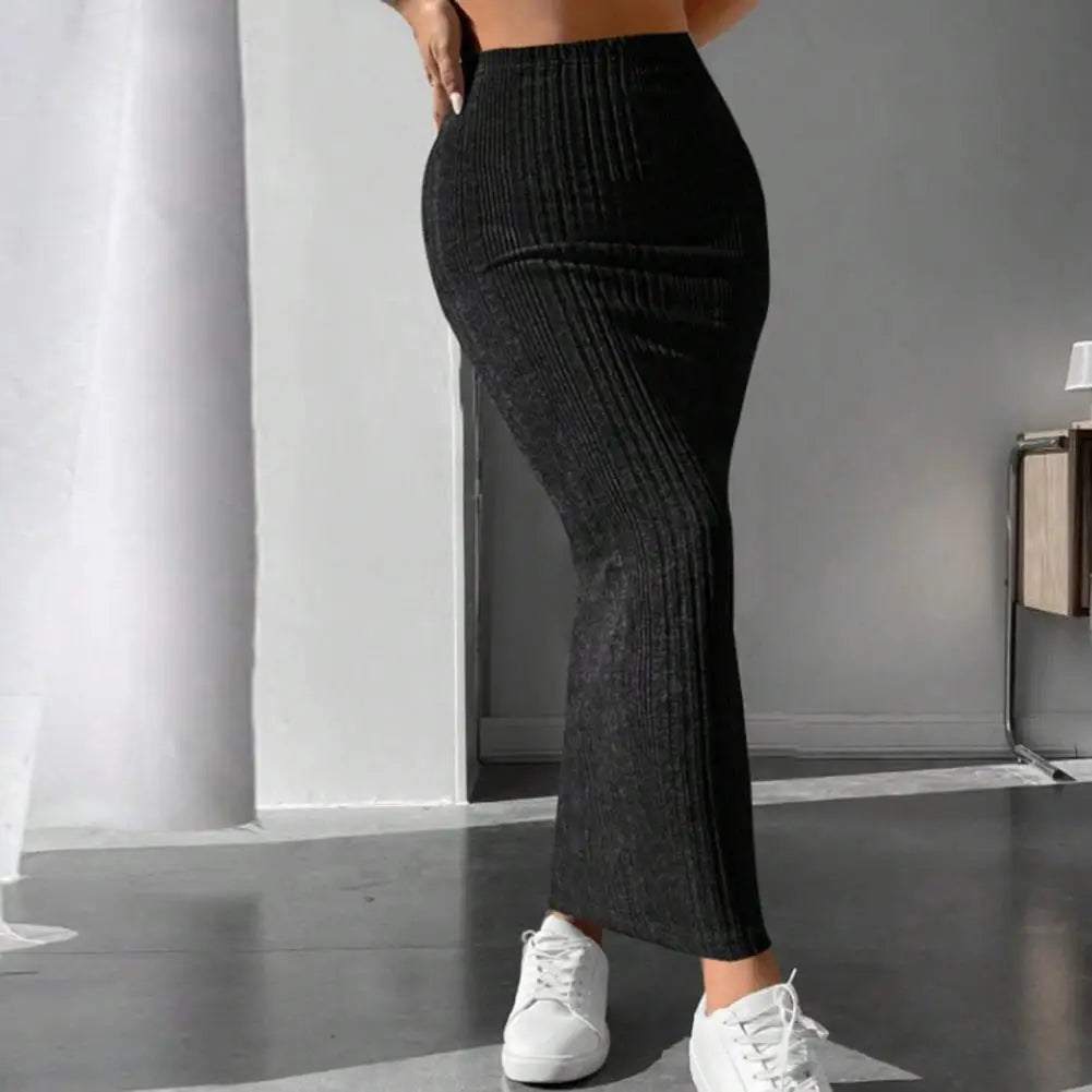Solid Bodycon Ruched Knitted Long Skirt Women Sexy Black Elastic Elegant High Waist Mermaid Sheath Maxi Skirts Summer Streetwear