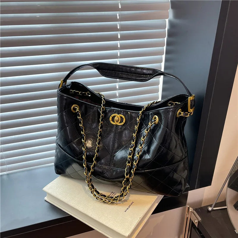 2025 New Matte Quilted Tote Bag for Women, Vintage Color Block Large Capacity Shoulder Purse, Multi-way Crossbody Bag for Work