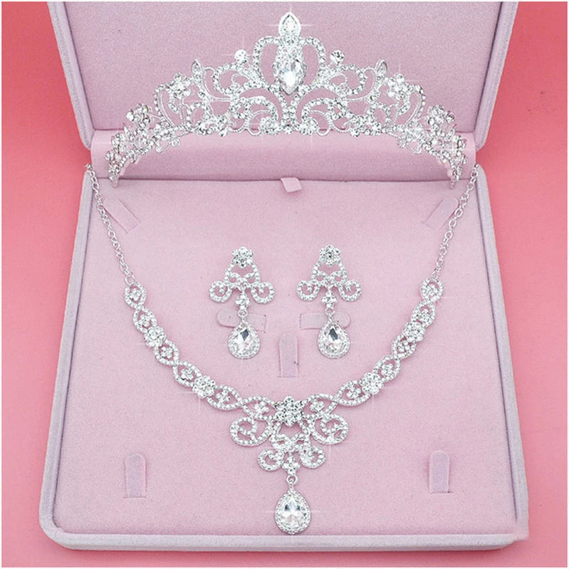 Bridal Jewelry Sets Crown Necklace Earrings Four Pack Silver Colour Women's Fashion Wedding Tiaras TS-0174-A-XL-0007-A Tiaras