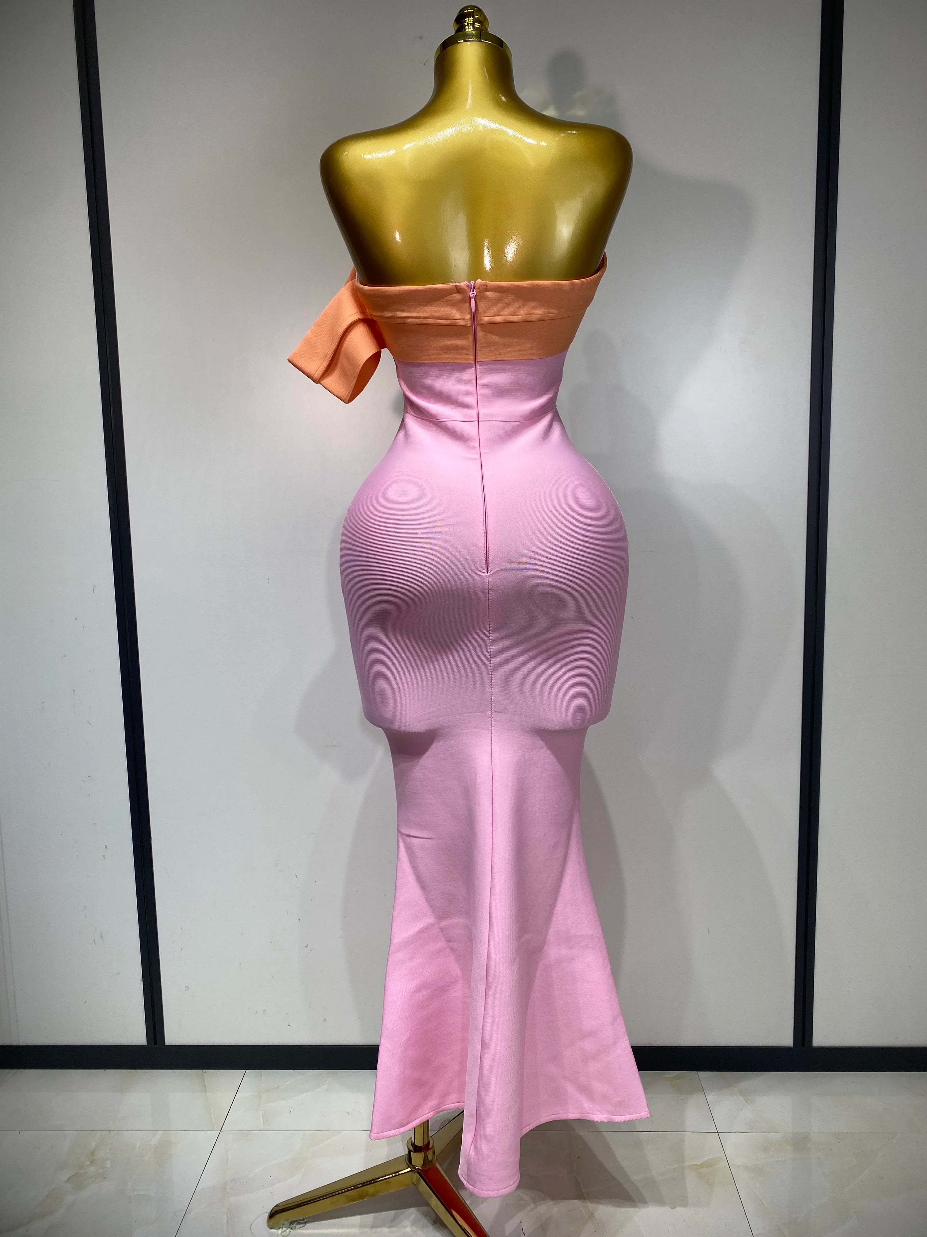 Women Sexy One Shoulder Color Block Bodycon Bandage Dress 2025 Celebrity Elegant Evening Club Luxury Birthday Party Outfit