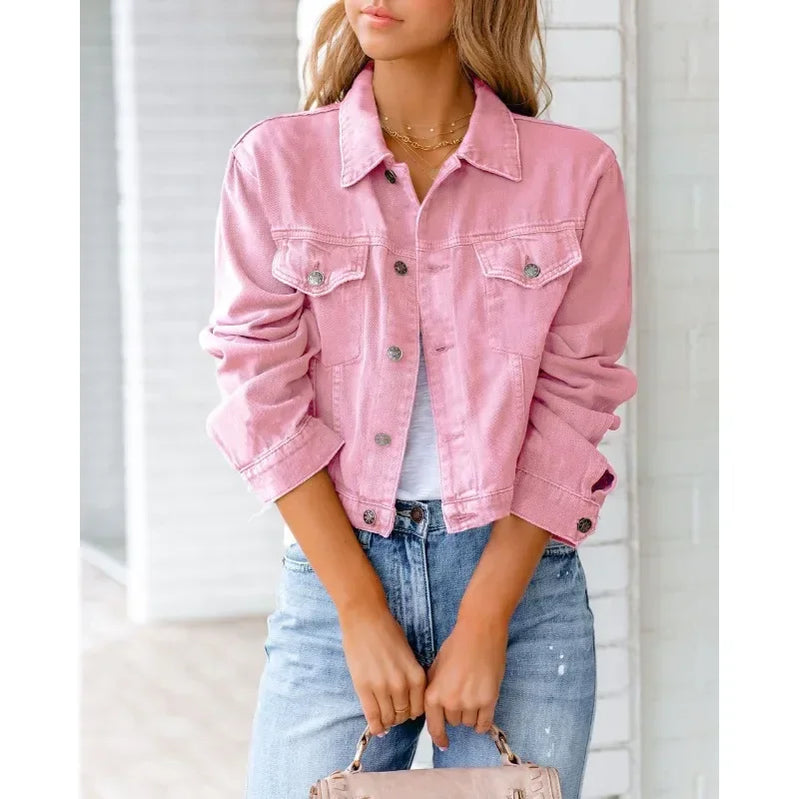 Short Pockets Jacket Fashion Streetwear Single Breasted Trend Women Denim Coats Long Sleeve Autumn New Denim Denim Coats