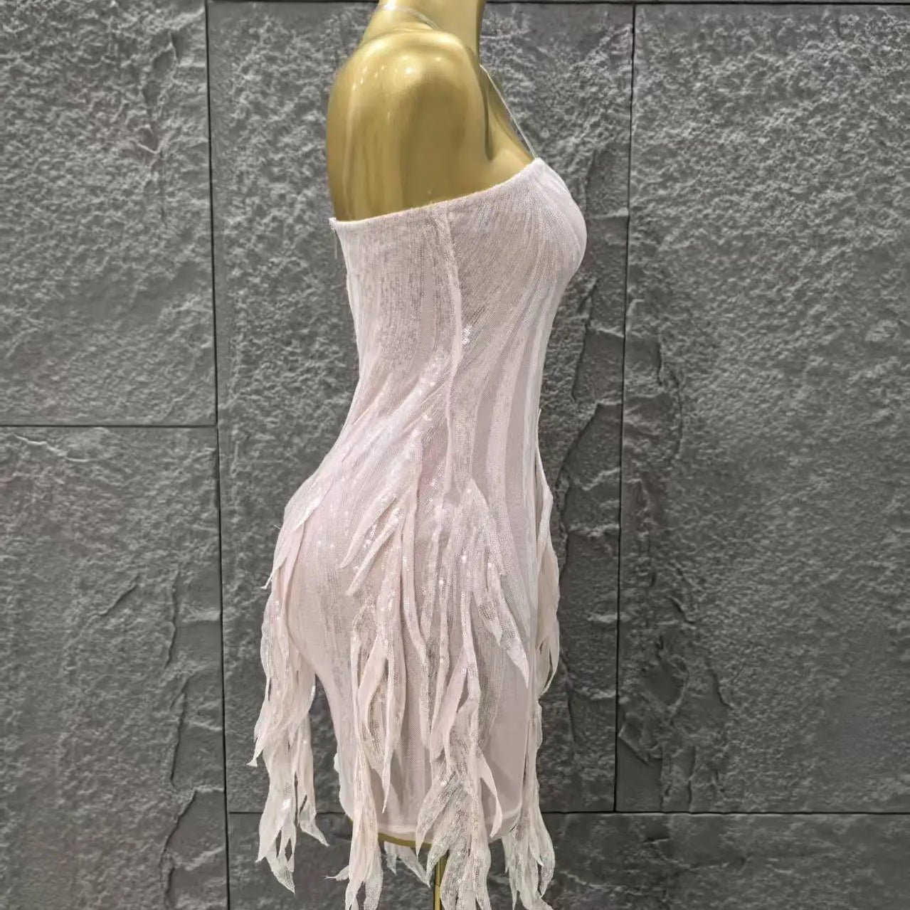 Pink Color Women Sexy Strapless Sexy Sequins Bodycon Mini Dress Nightclub Party Girls' Birthday Cocktail Outfit