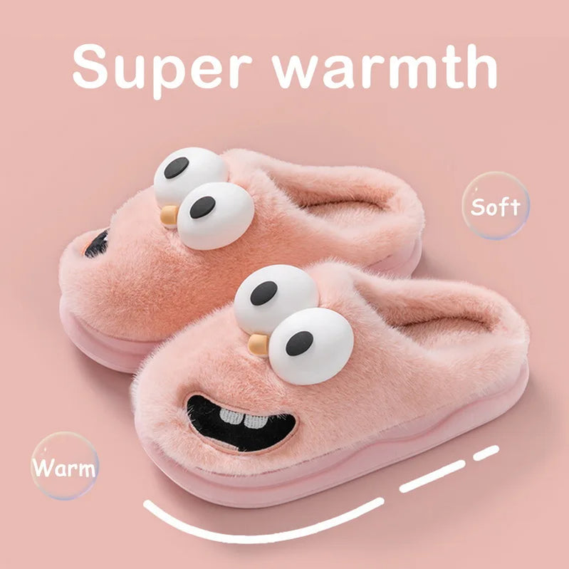 Lovely Cute Cat Slippers Fluffy Furry Women Home Platform Slippers Men Winter Plush Slides Indoor Fuzzy Slippers Cotton Shoes StyleC-Pink