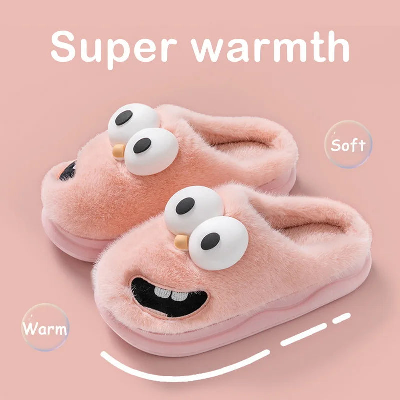 Lovely Cute Cat Slippers Fluffy Furry Women Home Platform Slippers Men Winter Plush Slides Indoor Fuzzy Slippers Cotton Shoes StyleC-Pink