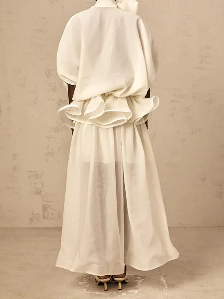 Solid Loose Spliced Bow Tunic Dresses for Women Half High Neck Short Sleeves Patchwork Ruffles Dress Female Clothes